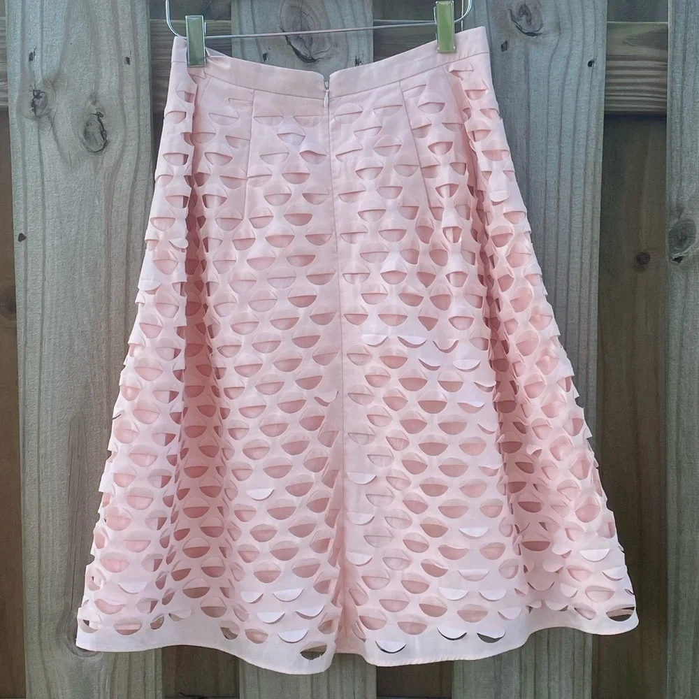 j. crew // lasercut circle a-line midi skirt pink